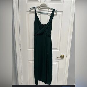 Zara Lingerie Style forest green, satin effect midi dress. Medium